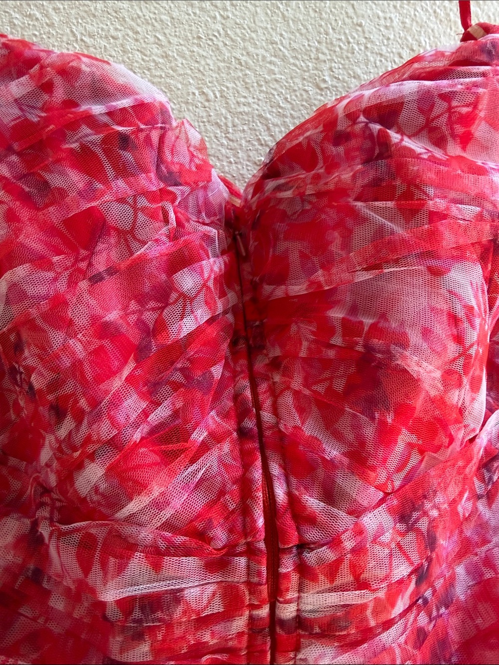 Strapless Red Floral Ruffle Gown - Picture 5 of 6